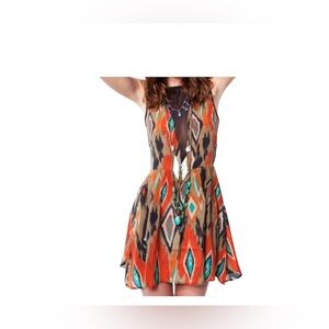 Preowned For Love & Lemons Multi Color Lulu Dress Sheer Back Back Zipper Sz Xs